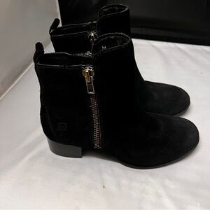 Womens 6 M Born Landa Black Suede Double Zipper Fashion Ankle Bootie Boots EUC